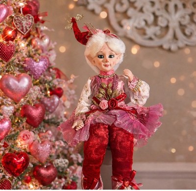 Cynthia Rowley Valentine s Pixie Elf Shelf Sitter Figurine Doll Satin roses