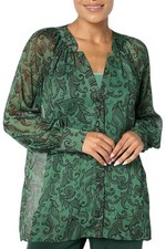 Susan Graver Women's Printed Woven Blouse w/ Lurex Cami Emerald