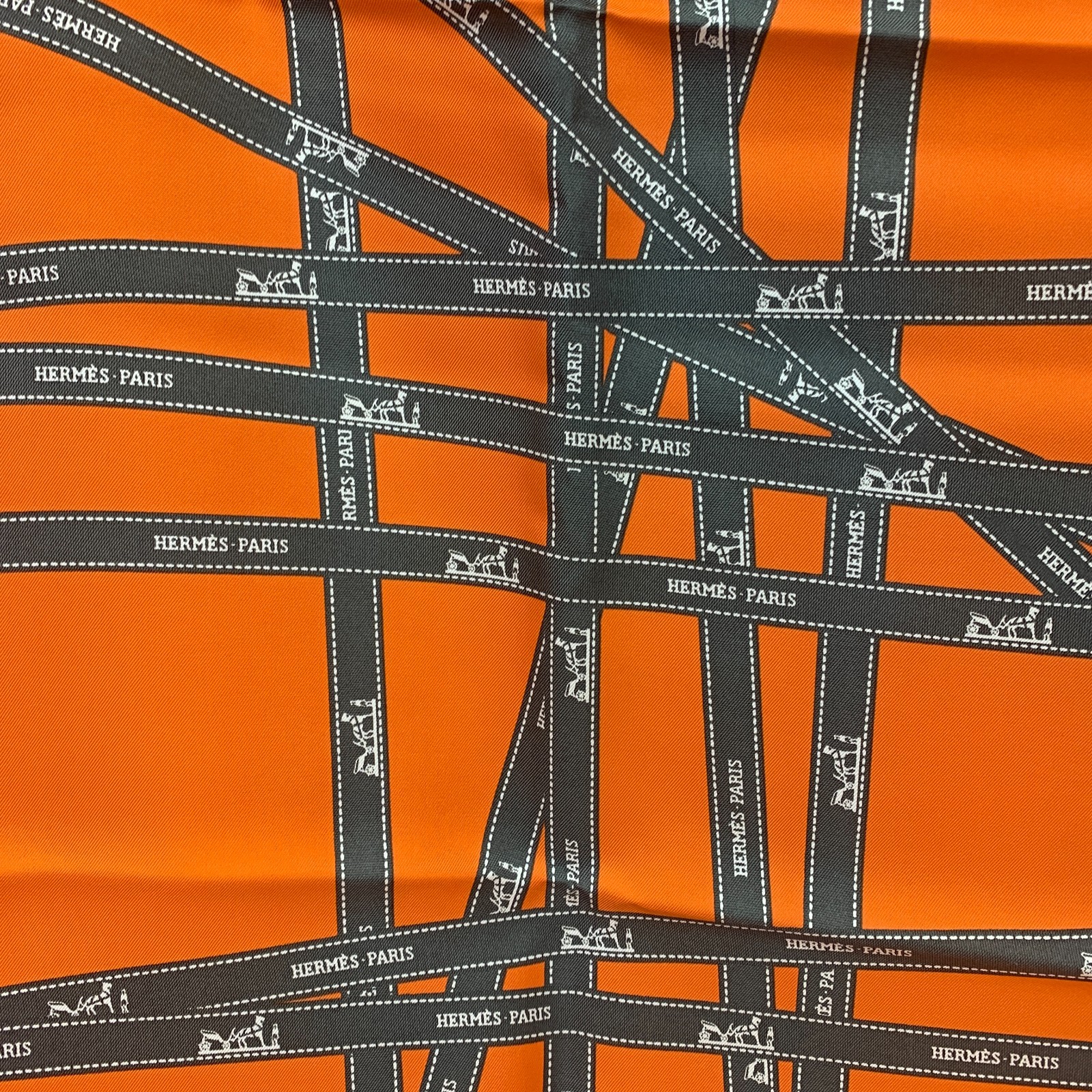 Authentic Hermes Scarf Bolduc Ribbons Signature Classic Orange 90cm Dumas Silk image 9