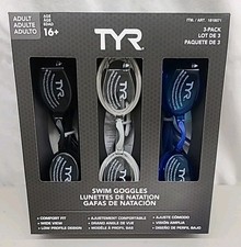 TYR Adult Swim Googles 3 Pack Silver/Blue/Black New Sealed