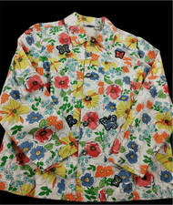 Breckenridge Garden Floral Denim Jacket With Butterfly Embroidered Patches Size