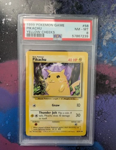 1999 Pokemon Base Set Yellow Cheeks Pikachu #58 PSA 8 NEAR MINT - MINT