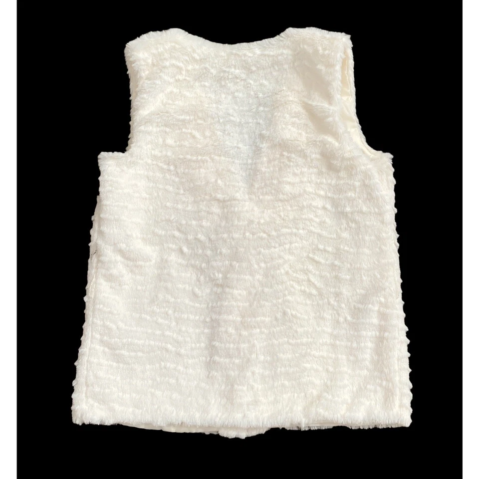 FADED GLORY Girls Youth Size Small 6 6X Off White Faux Fur Open Front Vest Shirt - Image 2 of 3