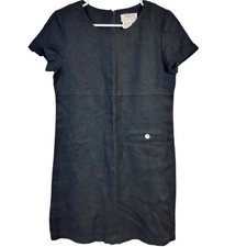 Talbots Vintage 90s Linen Shift Dress Women 4 Black Knee Length Formal Work Fall