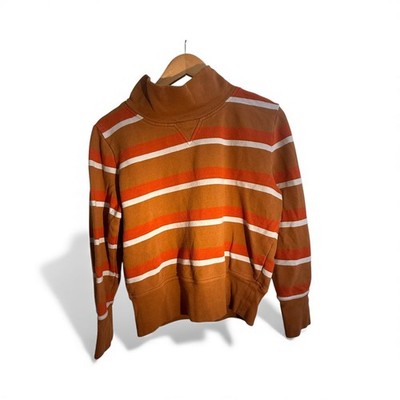 Madewell Women's Medium Striped Cozy Pullover Sweater Rust Orange Long Sleeve