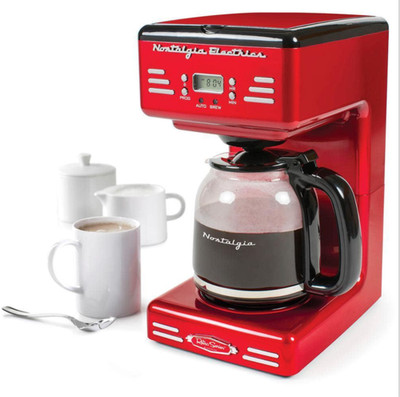 Nostalgia Coffee Maker Red 12-Cup Retro LED Reusable Filter Removable Basket