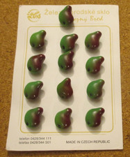 13 - 11 Carded 2 are Loose- Czech Glass Brown Green Pear Buttons .533" x .408"