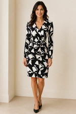 New Look Black & Cream Geometric Wrap Dress Size 10 16 BNWOT Smart Casual Office