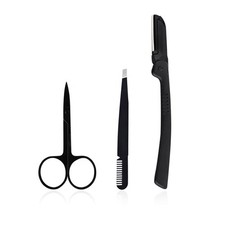 3pc Eyebrow Set. Includes scissors, tweezers with comb and foldable Black