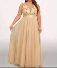 Plus Size Sequin V-Neck Bodice Dress Flowing Evening Gown 3X Bridesmaid Prom