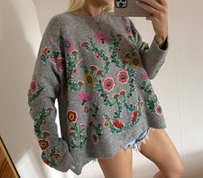  ZARA KNIT VINTAGE PULLOVER STICKEREI BLUMEN ...