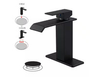 BWE Waterfall Single Handle Low-Arc Bathroom Faucet Pop-up Drain Matte Black