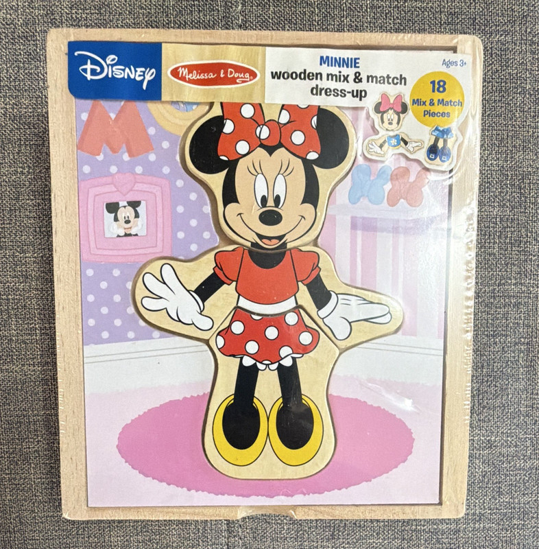 Melissa & Doug Disney Minnie Mouse Wooden Mix & Match Dress-Up Set 18pc Ages 3-5