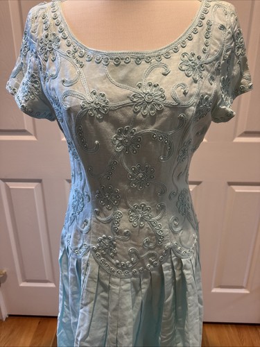 Talbots Women’s Shortsleeved Dress Size 10 Sea-Foam Green Beaded Top - Picture 2 of 11