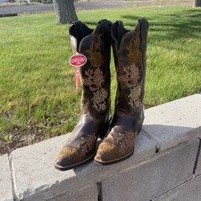 Laredo Womens Sylvan Embroidered Floral Tobacco Brown Leather Boots Size 8 9