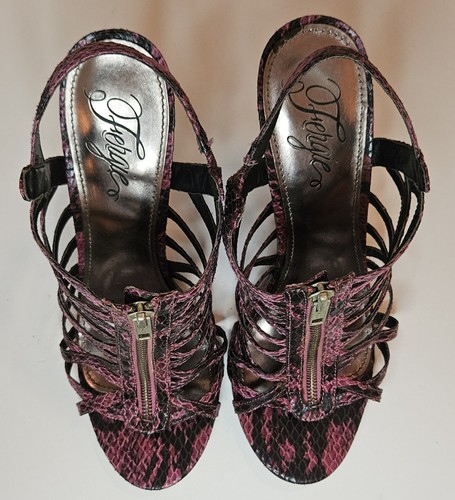 Fergie Jonas Women's Caged High Heels - Fuchsia Reptile Print - Size US 10M - Picture 4 of 17