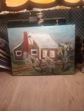 Well Done Vintage Oil Painting  Signed , House Trees