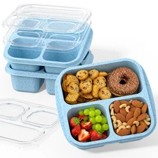 BPA Free Snack Boxes 3 Pack, 3 Compartment Stackable Meal Prep Containers, Blue