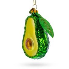 Avocado with Leaf Glass Ornament