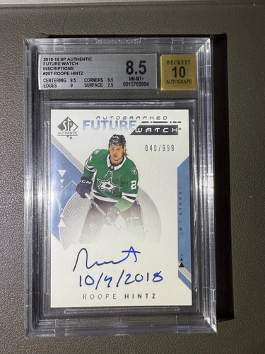 2018 SP Authentic Auto Inscription Roope Hintz /999 BGS 8.5 