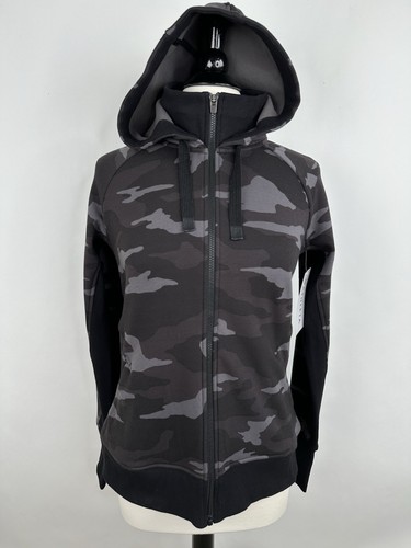 NWT Athleta Triumph Hoodie Sweatshirt MEDIUM Black Camo Full Zip Jacket Pockets - Picture 6 of 17