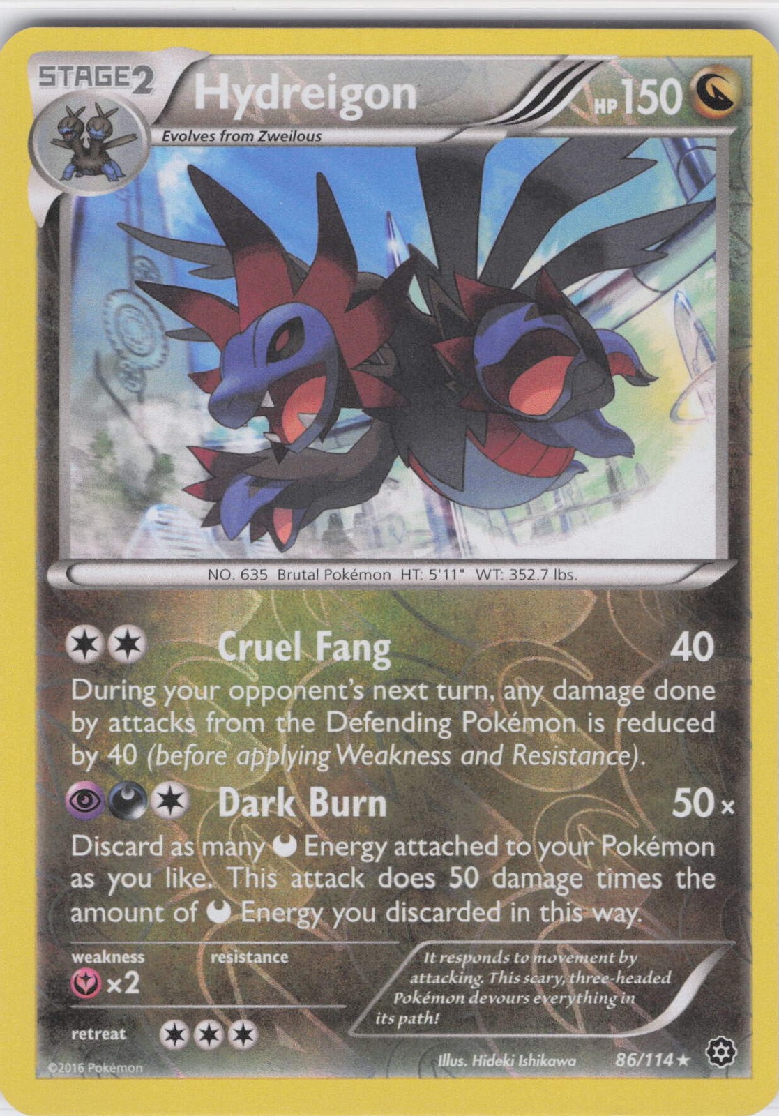 2016 Hydreigon Holo Rare XY - Steam Siege 86/114 Reverse Holo LP-NM