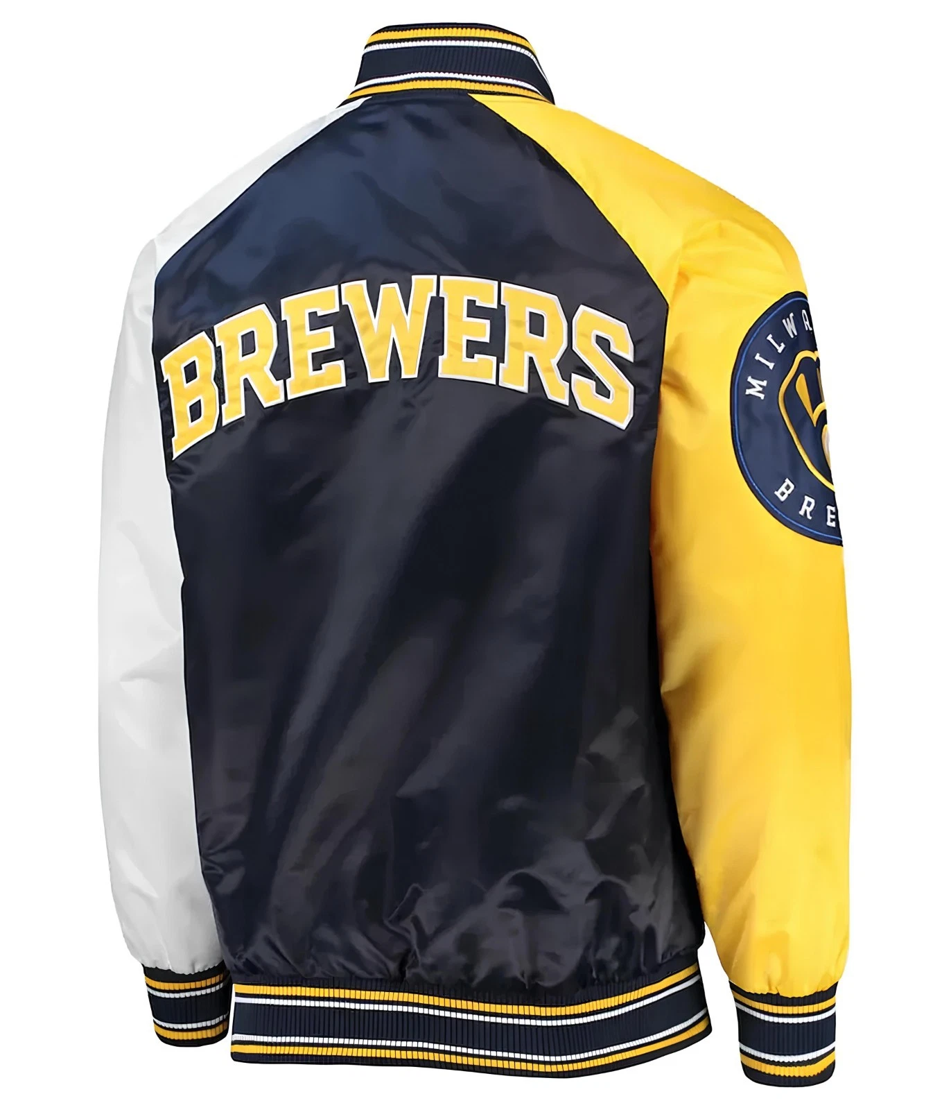 Milwaukee Brewerss Navy Blue Gold Baseball Jacket (Not Satin, Not Leather)