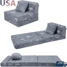 Kids Tri-Fold Sofa Bed Glow Stars Foldable Futon Mattress Toddler Lounge Chair