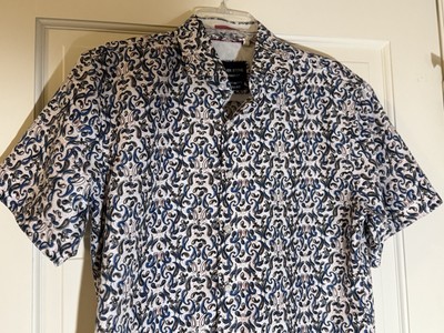 Men s Silver Stone Collection Paisley Button-down Short-Sleeved Shirt Large