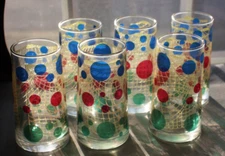 Vtg Bartlett Collins Fishnet Color Dots Highball Glasses 5.25" - Set of 6 MCM