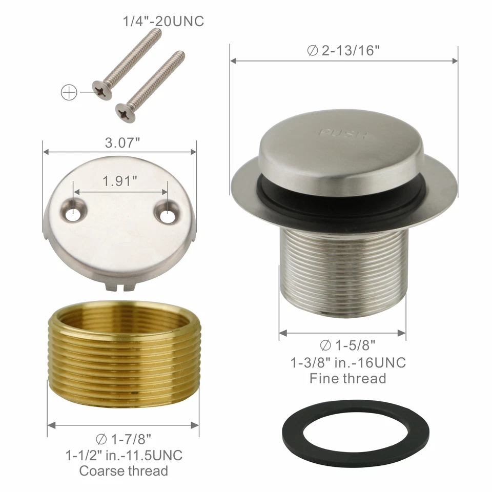 Juego de punta y punta de drenaje de bañera de níquel cepillado con kit de bañera de placa frontal de desbordamiento de 2 orificios Foto 3 de 4