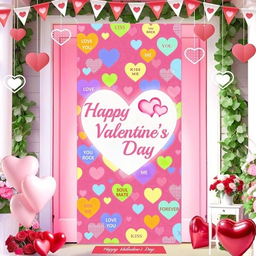 Happy Valentine’s Day Door Cover Banner Backdrop Romantic Photo Background - Picture 4 of 16