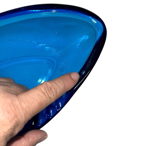 L.E. Smith Ash Tray Blue Glass Free Form Vintage MCM Mid Century Modern Design - Picture 4 of 9