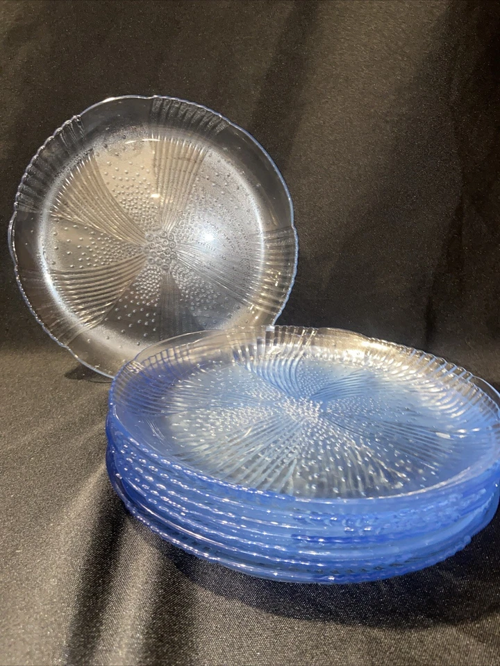 8- LIBBEY Harmony Blue Glass Luncheon Salad  Snack/Appetizer Plate 9”-K - Image 4 of 4