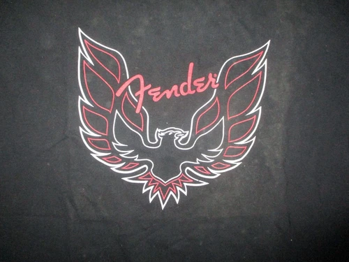 Older Black FENDER GUITARS Logo T Shirt Medium DaVinci 100% Cotton