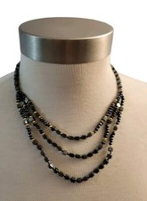 Hand Crafted Hematite Necklace Goldtone Accents 16" To 18"