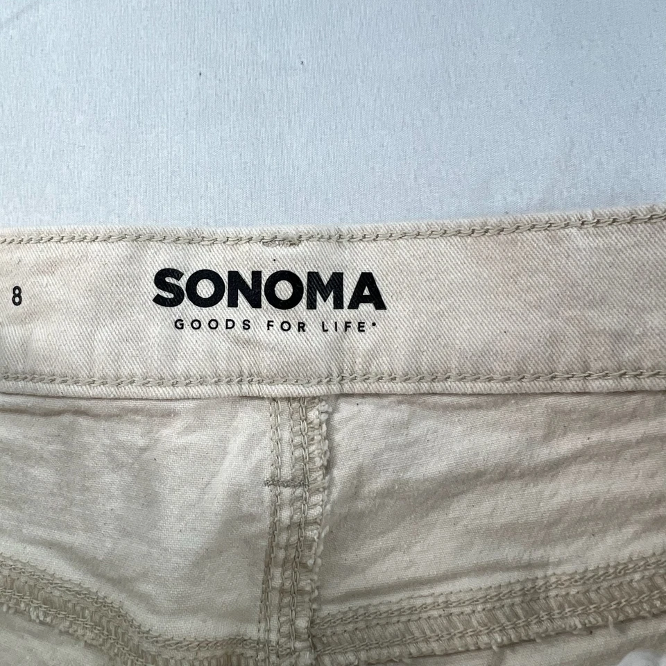 Pantalones de mezclilla Sonoma Boyfriend para mujer talla 8 tostados parches florales bolsillos elásticos Foto 3 de 4