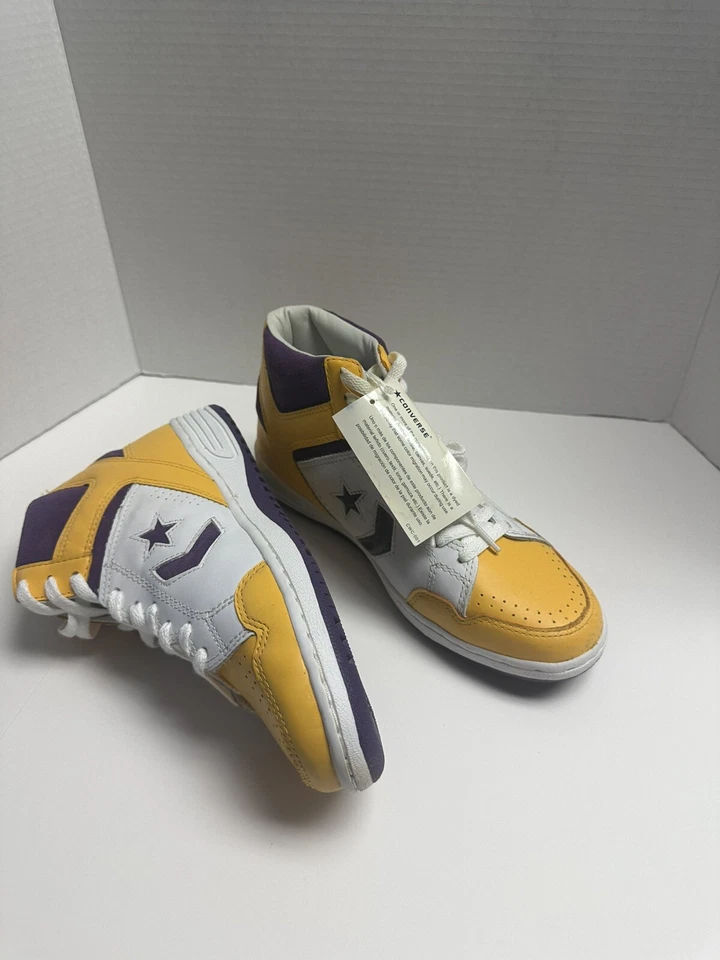 Zapatillas de baloncesto vintage Converse Weapon - blancas, moradas y amarillas (Lakers) Foto 2 de 4