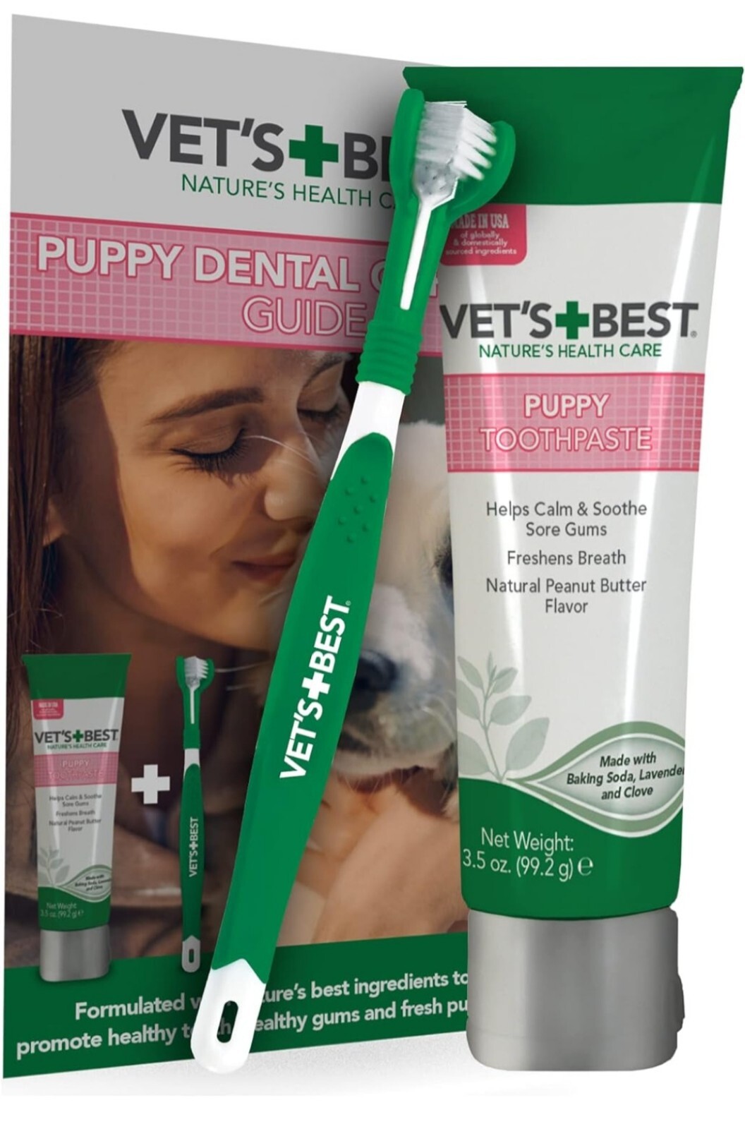 Vet's Best Dog Toothbrush & Toothpaste Kit Natural Ingredients Reduce