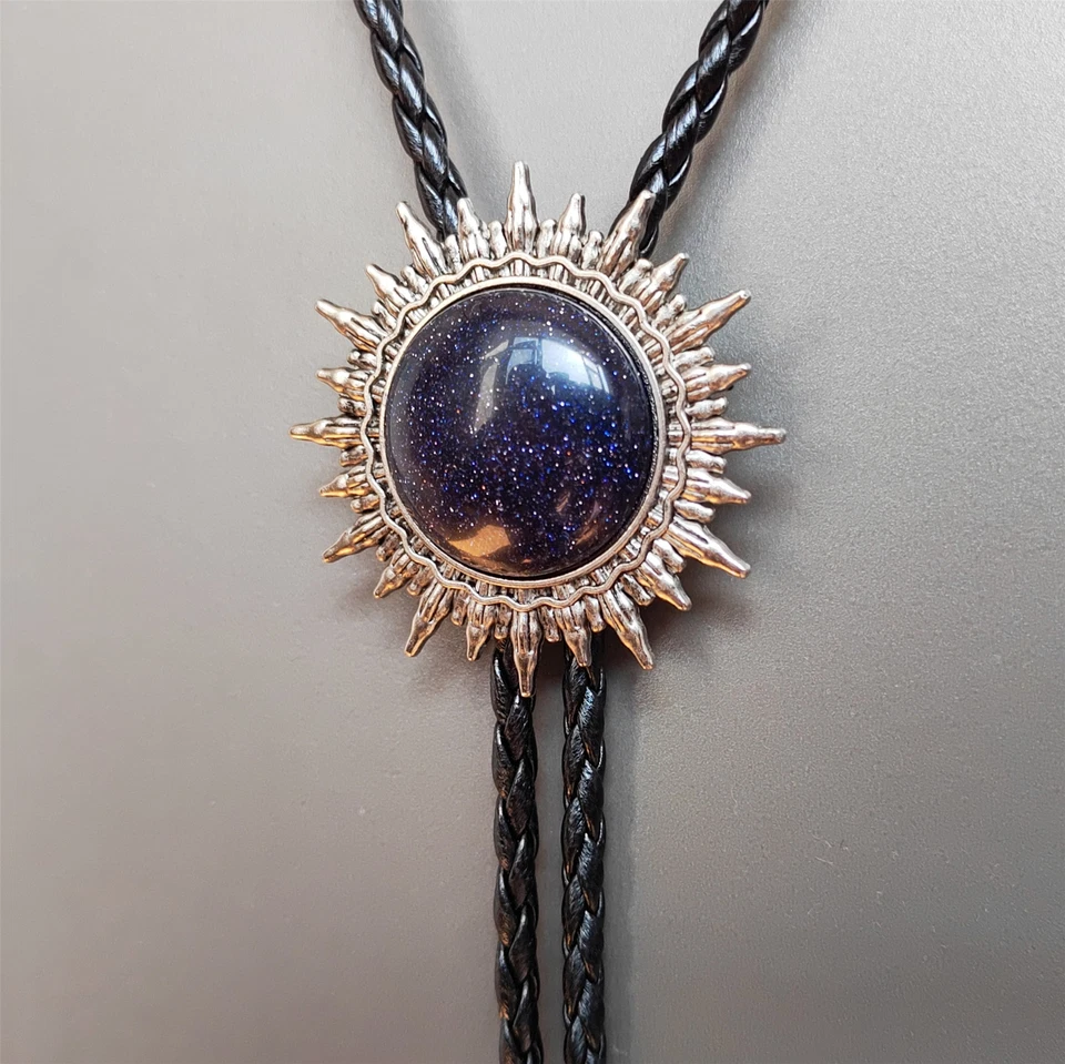 Синий звездное небо камень солнце узор Bolo галстук свадебное ожерелье кожаный веревки галстук - Изображение 2 из 4