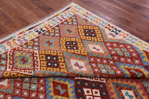 Alfombra de lana sobre lana Kilim tejida plana reversible 7' 1"" X 9' 6"" - Q17833 - Imagen 6 de 9