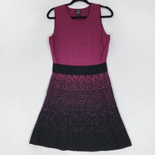 Ann Taylor Dress Womens Medium Black Burgundy Sleeveless A Line Knit Casual
