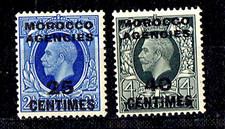 MOROCCO AGENCIE. 1917 KGV. 2 Overprinted Stamps SG#192, 195 MH