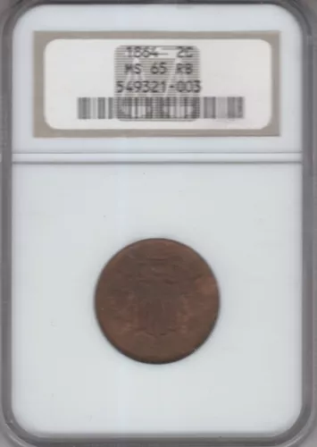 1864 TWO CENT PIECE NGC CERTIFIED MS65 RB WITH LUSTER ORIGINAL & UNCLEANED