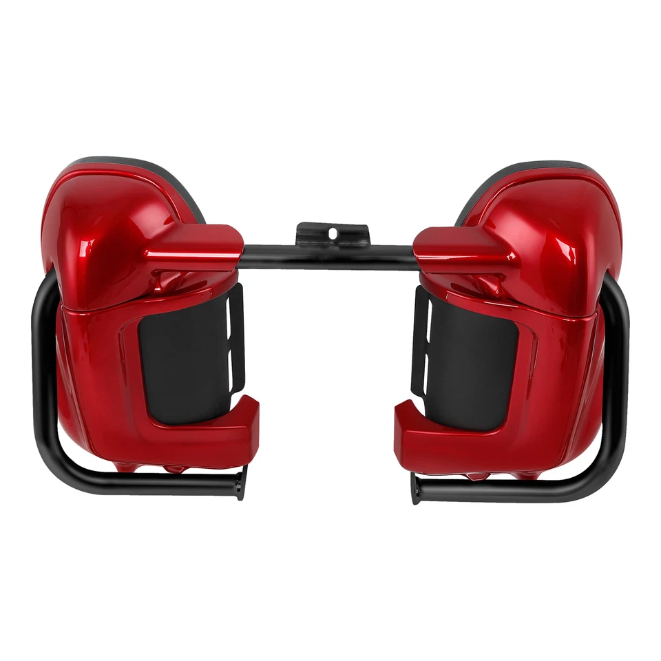 Carenado de pierna ventilado inferior rojo + barra protectora del motor apta para Harley Road Glide 97-08 Foto 3 de 4