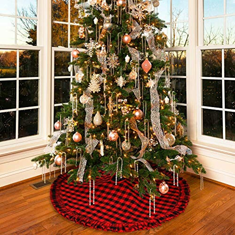 1 Pcs Plaid Christmas Tree Skirt Black And Red Checked 最大61％オフ！