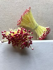 Vintage Millinery Flower Yellow Red Stamen 2 bunch Lot Unused Stock HaB