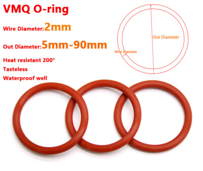 VMQ O-RING Lebensmittelqualität 2mm Drahtdurchmesser 5mm bis 90mm Außendurchmess
