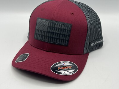 Columbia Tree Flag Hat Flex Stretch Fitted Mesh Logo Warp Maroon Red Large XL