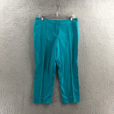Etcetera Crop Pants Womens 10 (Actual 34X24) Teal Mid Rise Pleated Casual Zipper